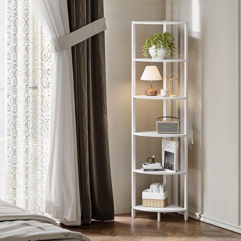 IRCPEN 6 Tier Corner Shelf 63.1" Tall Corner Shelves Stand Ladder Shelf Metal Standing Bookshelf Organizer Display Rack Bookcase Plant Stand Industrial Rustic for Living Room Bedroom White CS-001W1 - Image 2