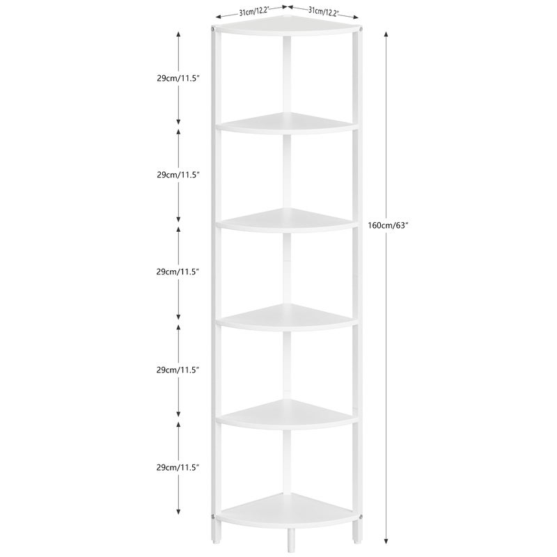 IRCPEN 6 Tier Corner Shelf 63.1" Tall Corner Shelves Stand Ladder Shelf Metal Standing Bookshelf Organizer Display Rack Bookcase Plant Stand Industrial Rustic for Living Room Bedroom White CS-001W1 - Image 3