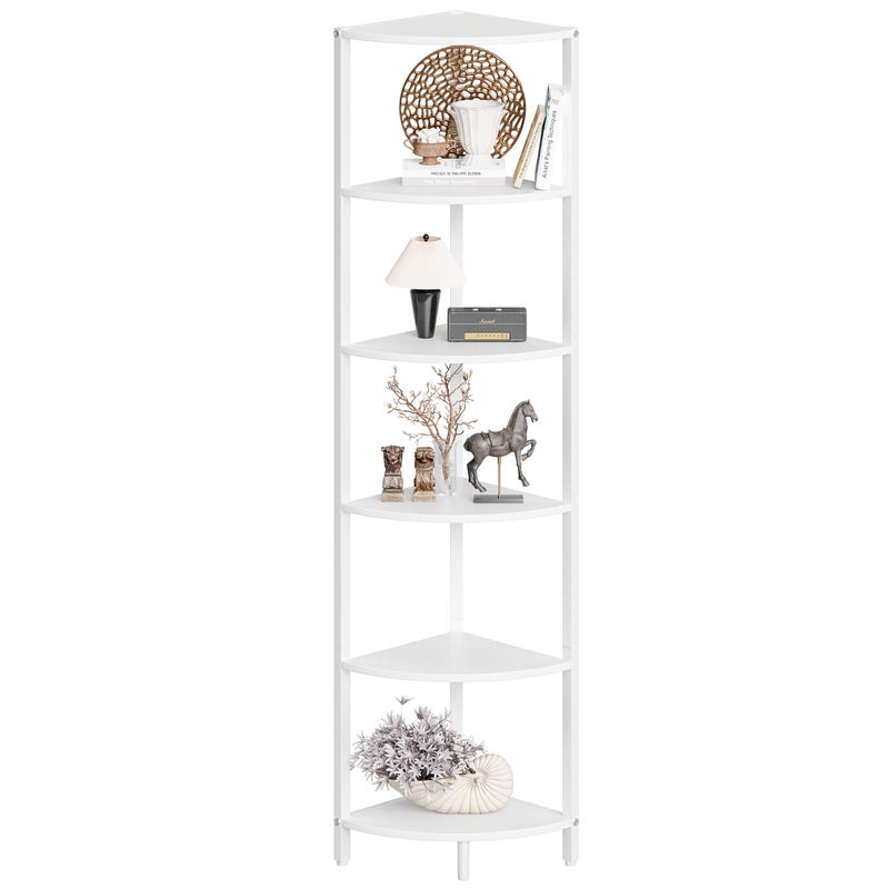 IRCPEN 6 Tier Corner Shelf 63.1" Tall Corner Shelves Stand Ladder Shelf Metal Standing Bookshelf Organizer Display Rack Bookcase Plant Stand Industrial Rustic for Living Room Bedroom White CS-001W1 - Image 1