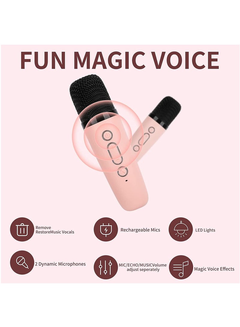 VKL Mini Karaoke Machine for Kids, Portable Bluetooth Speaker with 2 Wireless Microphone for Adults with Led Lights, Karaoke Gifts for Girls and Boys Birthday Home Party(Pink) - Image 5
