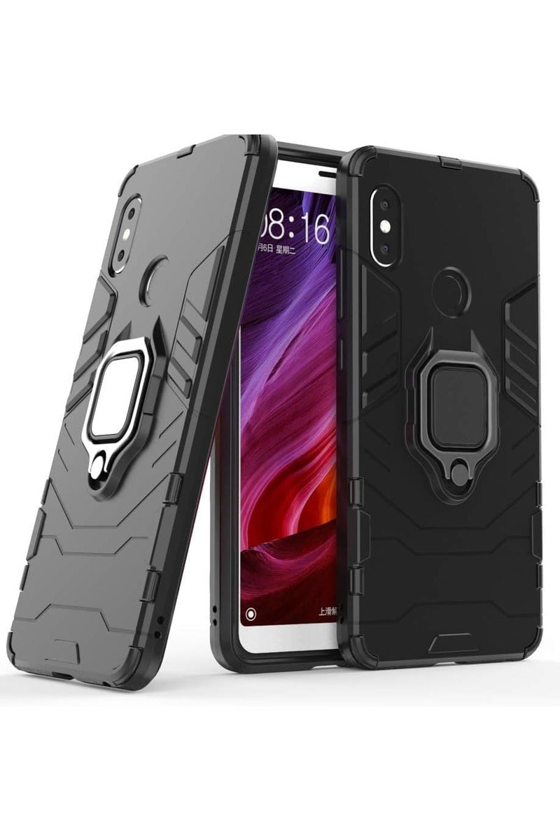 Phone Case Cover Shockproof Silicone + Hard Plastic metal ring Compatible with Redmi Note 5 (Black) - Image 1