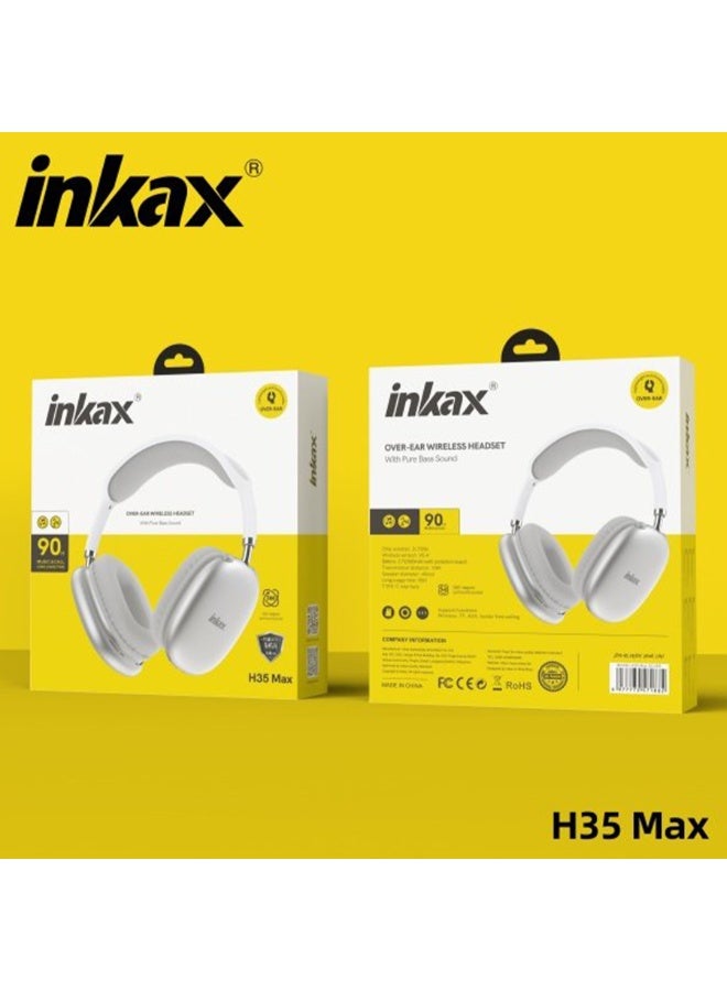 إنكاكس سماعات رأس لاسلكية H35 Max تغطي الأذن بالكامل، بطارية 800 مللي أمبير مع وقت تشغيل يصل إلى 90 ساعة، صوت جهير نقي، صوت محيطي 360 درجة، بلوتوث 5.4، شحن من النوع C، دعم بطاقة TF وAUX، مكبرات صوت 40 مم، مكالمات بدون استخدام اليدين - Image 2