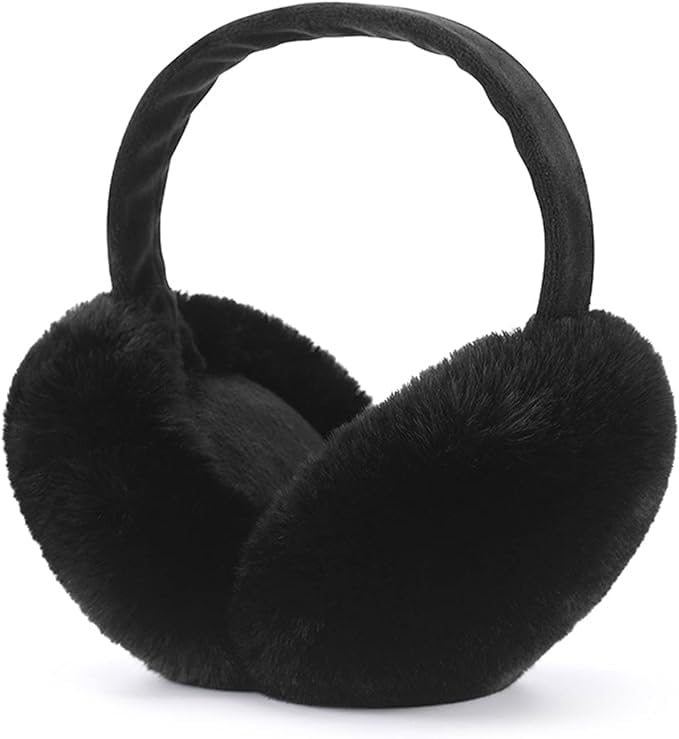 THE DDS STORE Ear Muffs for Women - Winter Ear Warmers - Soft & Warm Cable Knit Furry Fleece Earmuffs - Ear Covers for Cold Weather (Black) - Image 1