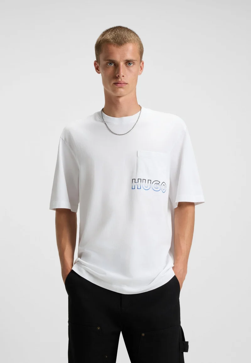 HUGO Cotton-jersey T-shirt with ombré logo embroidery