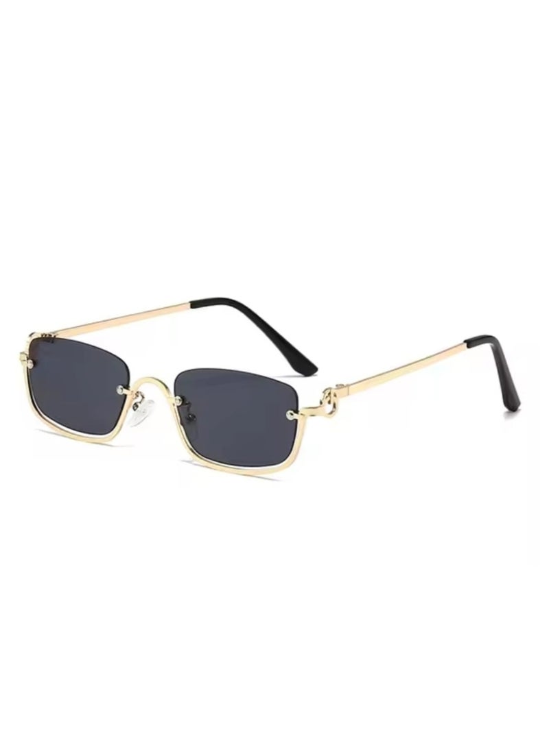 POLITE Women's Rectangular Metal Half-Frame Square Streetwear Sunglasses - Image 2