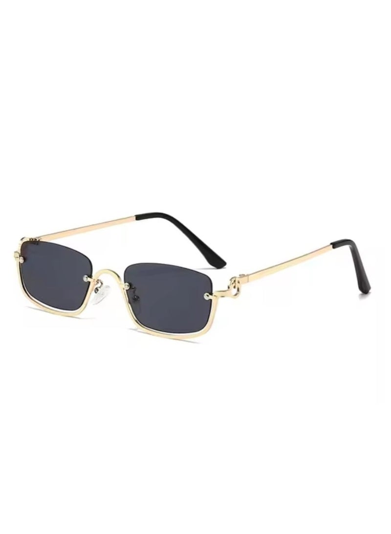 POLITE Women's Rectangular Metal Half-Frame Square Streetwear Sunglasses - Image 1
