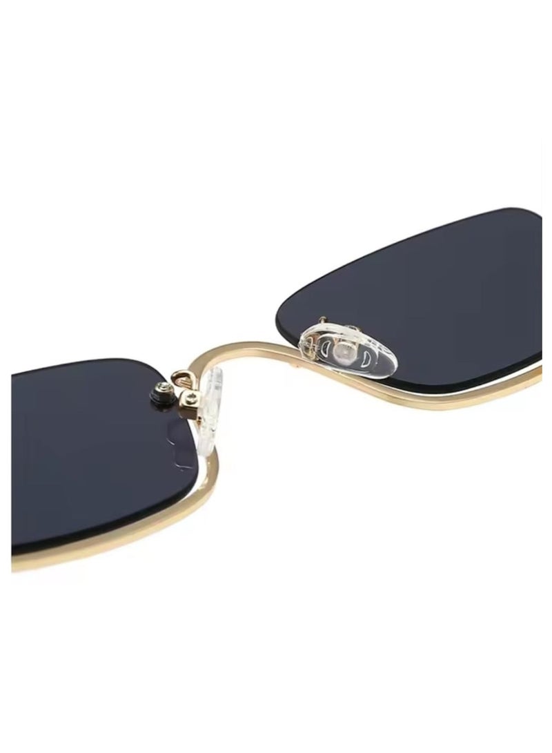 POLITE Women's Rectangular Metal Half-Frame Square Streetwear Sunglasses - Image 2