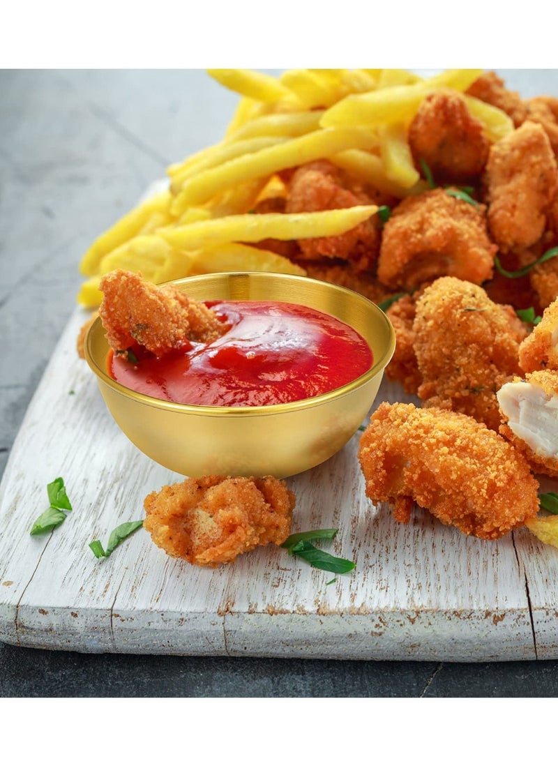 NIBEMINENT 4pcs Stainless Steel Dip Bowls Round Seasoning Dishes Sushi Dipping Bowl Saucers Mini Appetizer Plates Dish Saucer (Gold) - Image 2