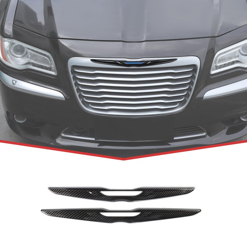JeCar Front Bumper Grille Rear Trunk Emblem Badge Trim Cover Exterior Accessories Compatible with Chrysler 300 300C 20152025 Carbon Fiber