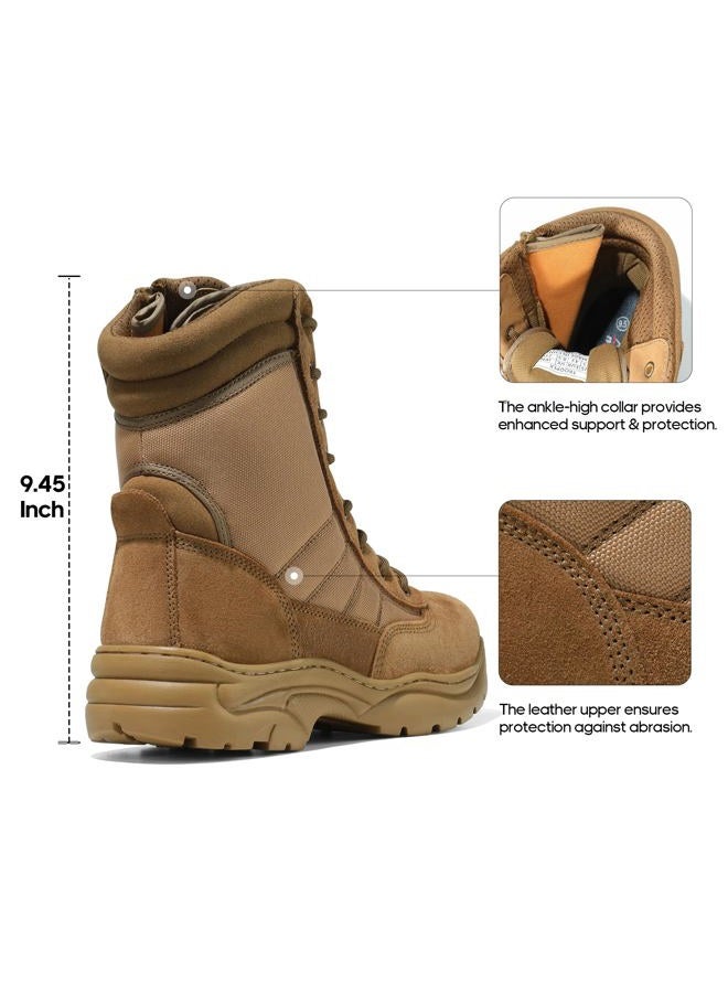 NORTIV 8 Mens Military Tactical Work Boots Side Zipper Hiking Leather Outdoor 8 Inches Motorcycle Combat Boots s Size 10.5 M US Trooper, Brown-8 Inches - Image 4