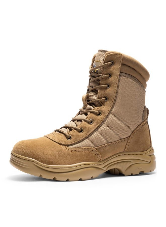 NORTIV 8 Mens Military Tactical Work Boots Side Zipper Hiking Leather Outdoor 8 Inches Motorcycle Combat Boots s Size 10.5 M US Trooper, Brown-8 Inches - Image 1