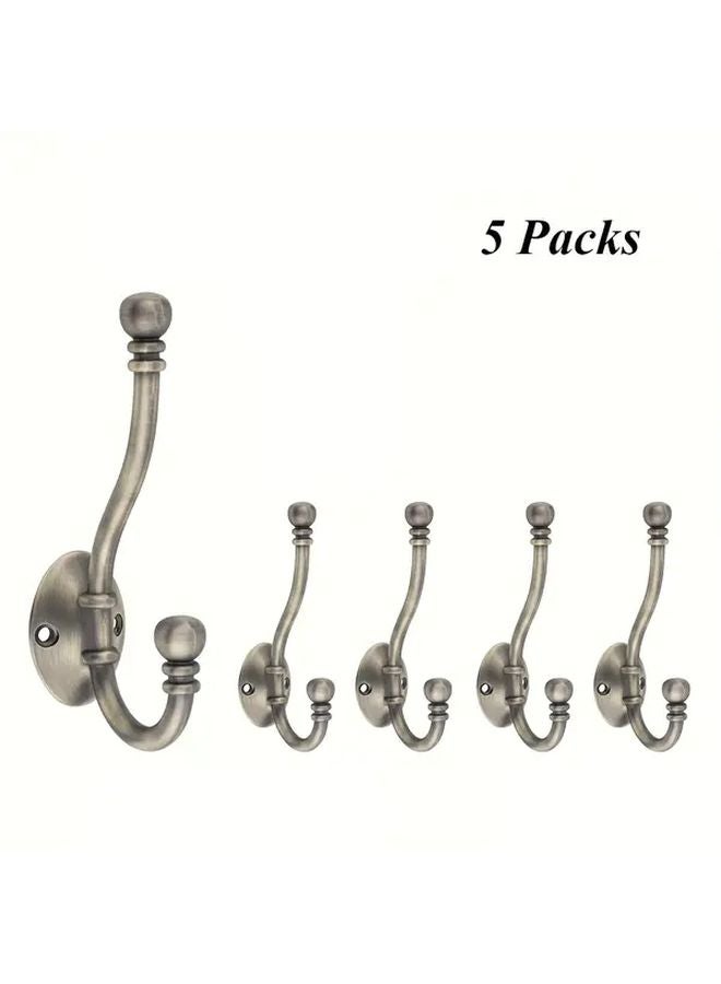 5Pcs Antique Brass Farmhouse Ceiling Mounted Coat Hooks Double Layer Rustic Entryway Decor - Image 1