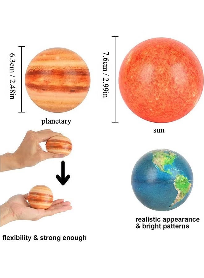 زيفانا 10 قطع من كرات النطاط لتخفيف التوتر على شكل كواكب المجموعة الشمسية، ألعاب تعليمية على شكل كواكب وكرات فضائية 6.3 سم/7.6 سم - Image 2