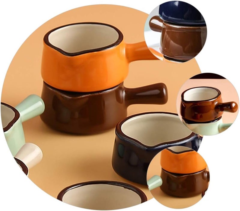 Coffee Creamer Coffee Syrup 2pcs Ceramic Creamer Jugs, Mini Sauce Cup Milk Creamer Pitcher with Handle Food Serving Pitcher for Home Kitchen 50ML (Brown) Coffee Creamer Coffee Syrup - Image 2