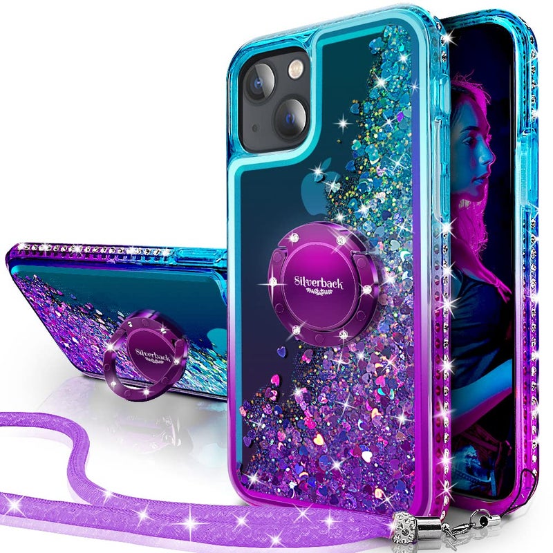 Silverback for iPhone 14 Case, Moving Liquid Holographic Sparkle Glitter Case with Kickstand, Girls Women Bling Diamond Ring Slim Protective Case for Apple iPhone 14 6.1''- Purple - Image 1