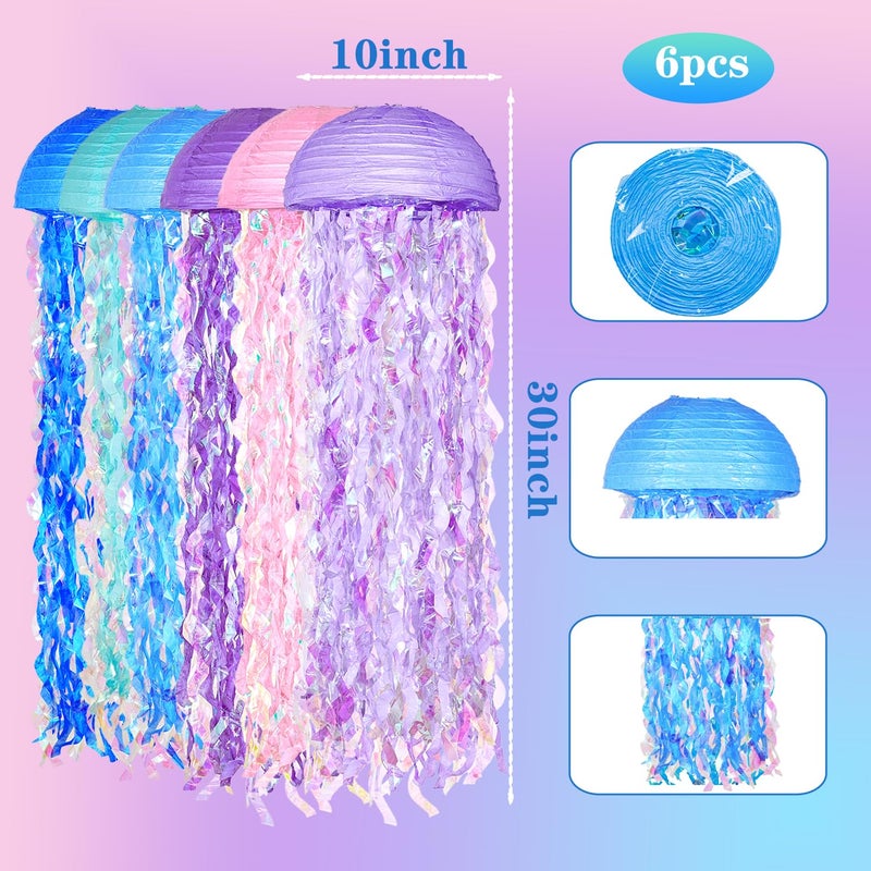 OBXT 10" Mermaid Jellyfish Lanterns â€“ Pink Purple Blue Decorations for Mermaid Birthday Party, Under the Sea Theme, Baby Shower, Ocean & Beach Room Hanging Decor (Set of 6) - Image 5