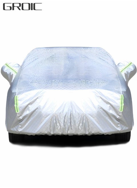 Multi-Layers Car Cover Waterproof All Weather for Automobiles, Outdoor Full Cover Windproof, Sand proof, Rain proof, UV proof Car Covers with Zipper Door Car Protection White, YXL
