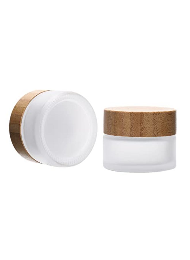 MANHOJIA 2 Pack 100ml Frosted Glass Cream Jars with Bamboo lidsWide Mouth Makeup Sample Storage Pot Dispenser Bottles for travel Jars Face Eye Shadow 100g - Image 1