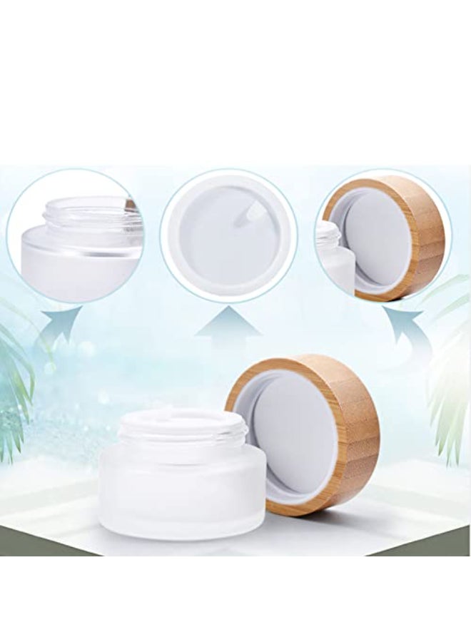 MANHOJIA 2 Pack 100ml Frosted Glass Cream Jars with Bamboo lidsWide Mouth Makeup Sample Storage Pot Dispenser Bottles for travel Jars Face Eye Shadow 100g - Image 3