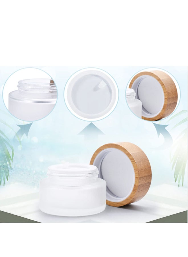 MANHOJIA 2 Pack 100ml Frosted Glass Cream Jars with Bamboo lidsWide Mouth Makeup Sample Storage Pot Dispenser Bottles for travel Jars Face Eye Shadow 100g - Image 4