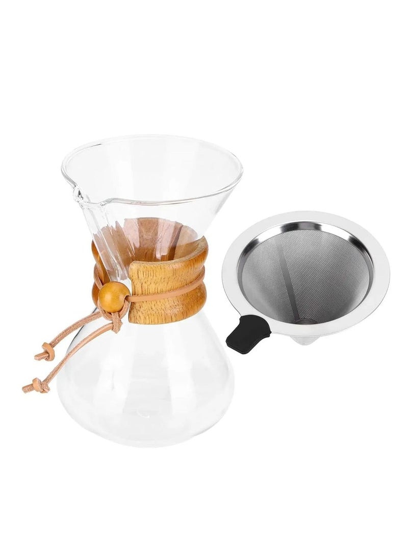 Generic Liying 600ML Manual Pour Over Coffee Maker, Glass Pot with Stainless Steel Filter for cafe, resturant, Home and Kitchen  - Image 1