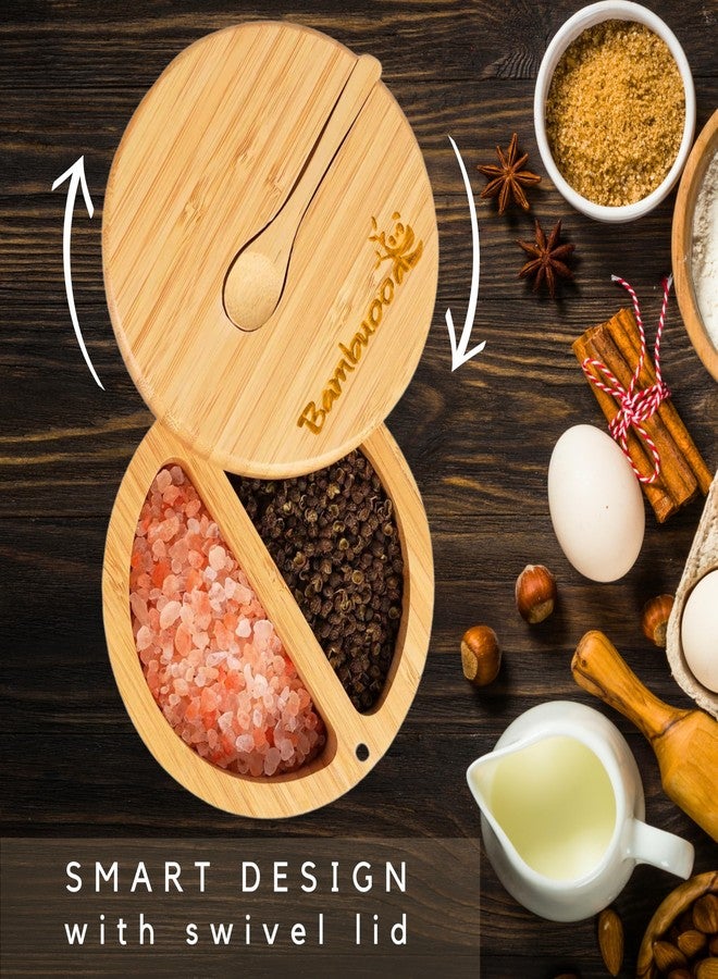 Bambuood Premium Bamboo Salt Cellar with 2 Compartment Swivel Magnetic Lid - 100% Handmade, Elegant Salt & Spices Storage Box and Multi-Use Container with Mini Spoon. - Image 2