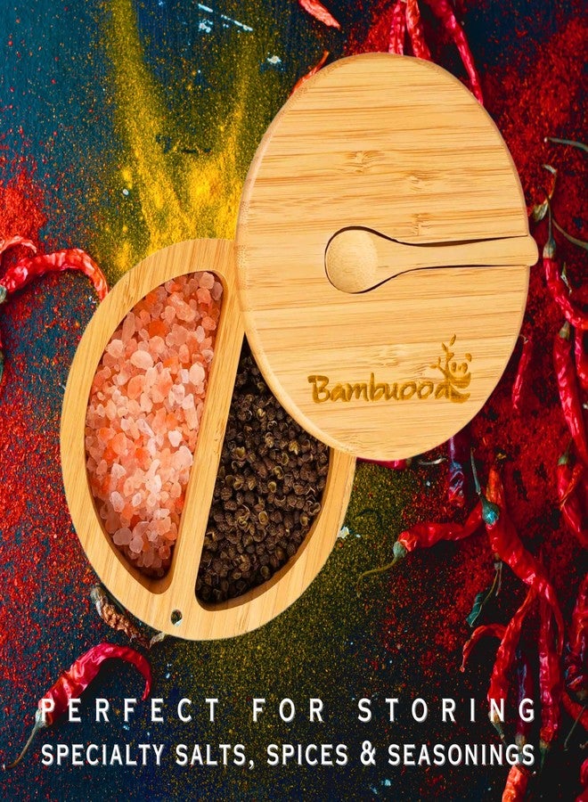 Bambuood Premium Bamboo Salt Cellar with 2 Compartment Swivel Magnetic Lid - 100% Handmade, Elegant Salt & Spices Storage Box and Multi-Use Container with Mini Spoon. - Image 3