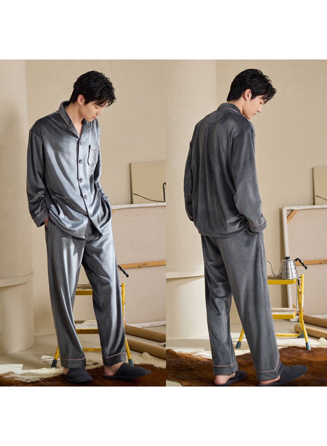 Xulen Couple's Pajamas, Women's Autumn And Winter Warm Island Fleece, Men's Home Wear Set, 73327 Dark Gray - Men's M