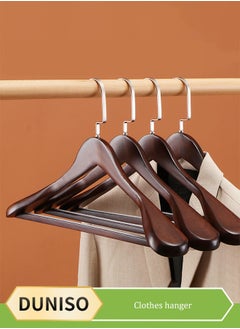 5 Pieces of Wide Shoulder Wooden Hangers, vintage suit hangers，with non slip pants bar, smooth surface, suitable for jackets, suits, pants, jackets