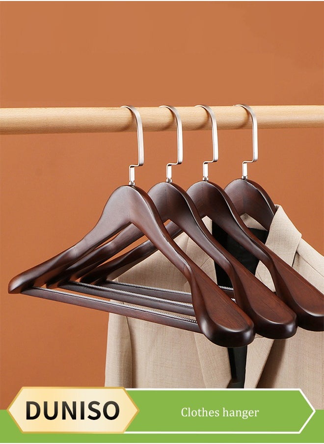 DUNISO - 5 Pieces of Wide Shoulder Wooden Hangers, vintage suit hangers，with non slip pants bar, smooth surface, suitable for jackets, suits, pants, jackets - Image 1