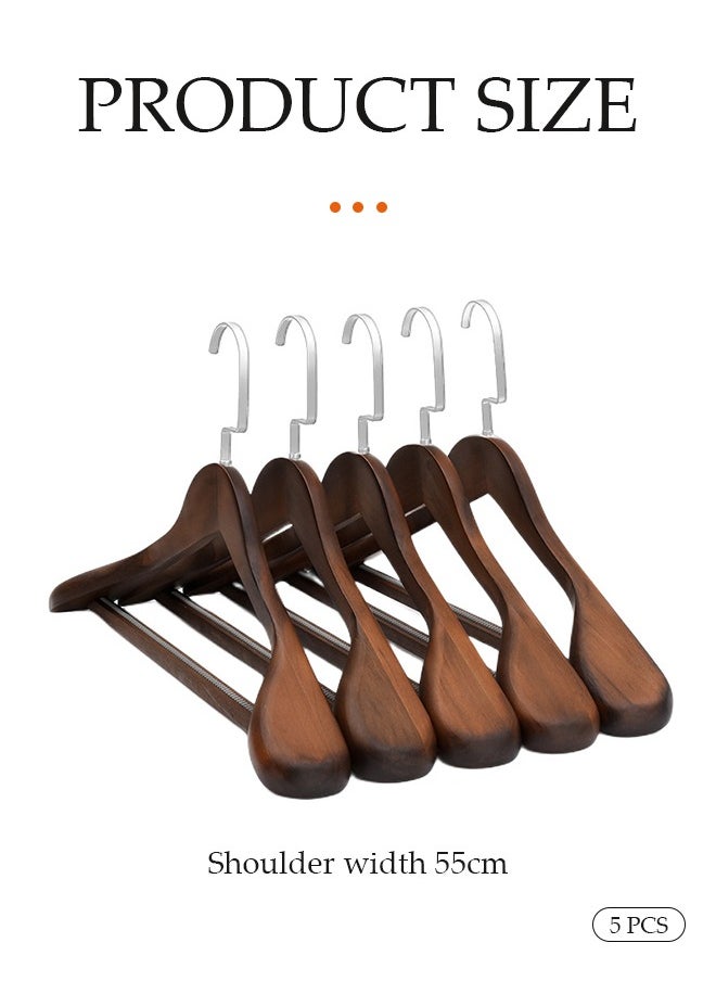 DUNISO - 5 Pieces of Wide Shoulder Wooden Hangers, vintage suit hangers，with non slip pants bar, smooth surface, suitable for jackets, suits, pants, jackets - Image 1