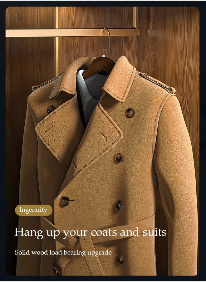 DUNISO - 5 Pieces of Wide Shoulder Wooden Hangers, vintage suit hangers，with non slip pants bar, smooth surface, suitable for jackets, suits, pants, jackets - Image 1