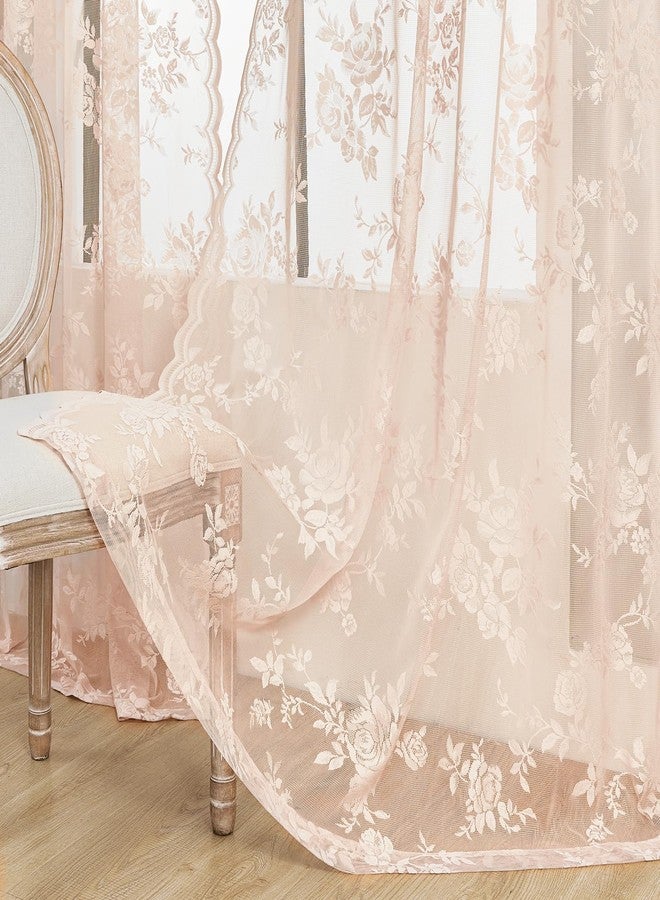 SEEKRIGHT Blush Pink Lace Curtains 84 Inches Long 2 Panels French Floral Sheer Curtains for Living Room Bedroom Vintage Victorian Curtains Rod Pocket Light Filtering Edges Drapes Window Decor, 52x84 - Image 5