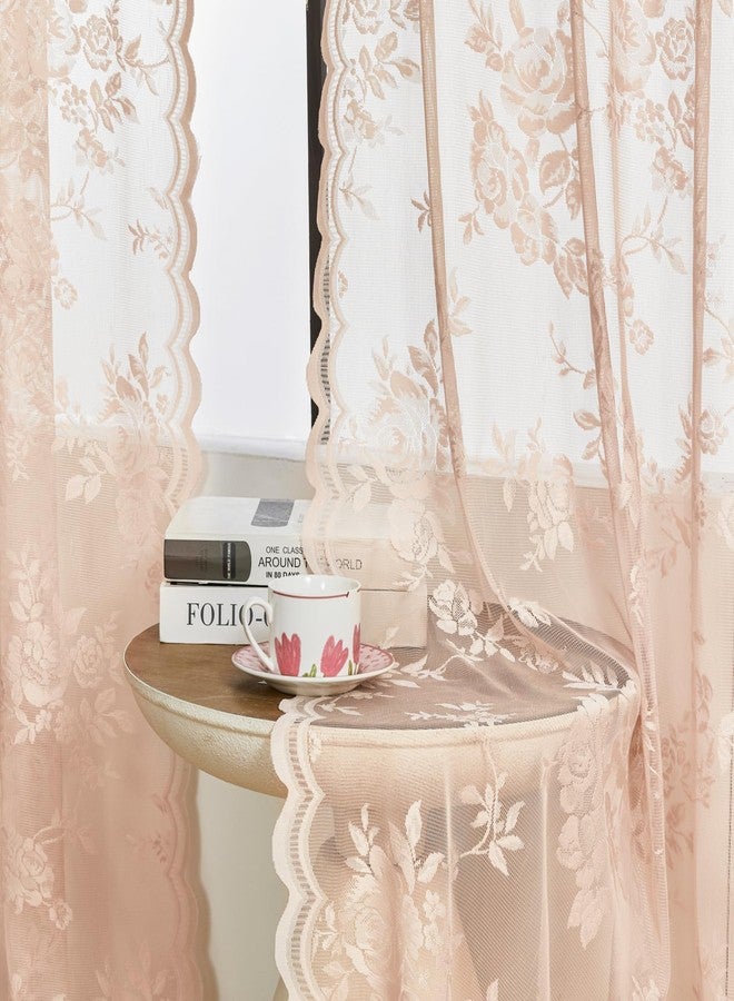 SEEKRIGHT Blush Pink Lace Curtains 84 Inches Long 2 Panels French Floral Sheer Curtains for Living Room Bedroom Vintage Victorian Curtains Rod Pocket Light Filtering Edges Drapes Window Decor, 52x84 - Image 4