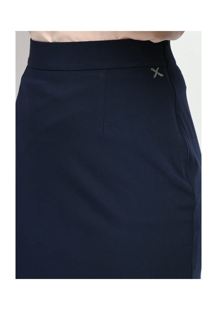 Exude Navy Blue Solid Pencil Skirt for Women - Image 4