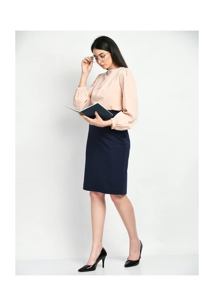 Exude Navy Blue Solid Pencil Skirt for Women - Image 5