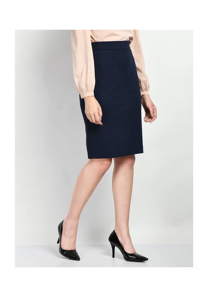 Exude Navy Blue Solid Pencil Skirt for Women - Image 3