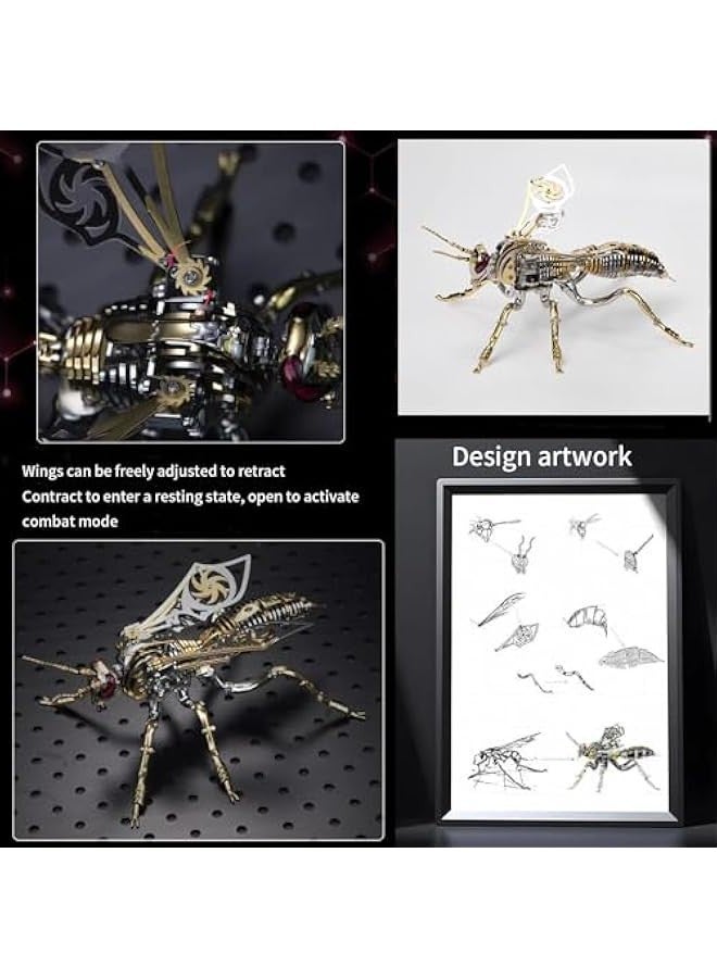 3D Metal Puzzles, Mechanical Wasp Assembly Model Kit DIY Construction Toys Stainless Steel Insect Building Blocks Personalized Gift for aldult (All Gold) - Image 3
