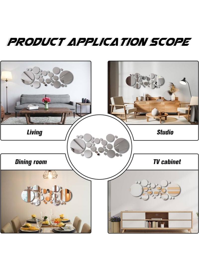 DIY Mirror Wall Sticker - 2 Sets Acrylic Round Mirror Decal Removable Vinyl Surface Art Wall Decoration for Bedroom & Living Room - Image 5