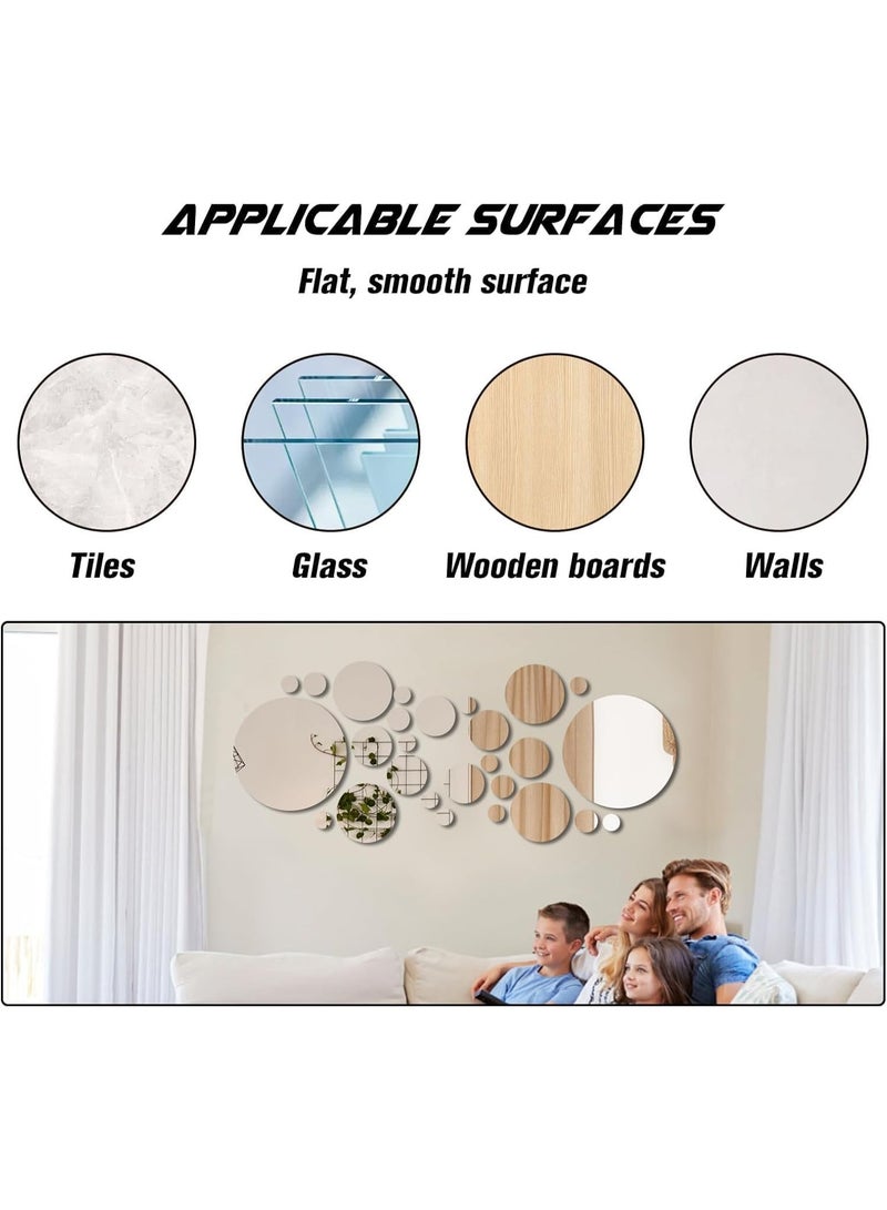DIY Mirror Wall Sticker - 2 Sets Acrylic Round Mirror Decal Removable Vinyl Surface Art Wall Decoration for Bedroom & Living Room - Image 4