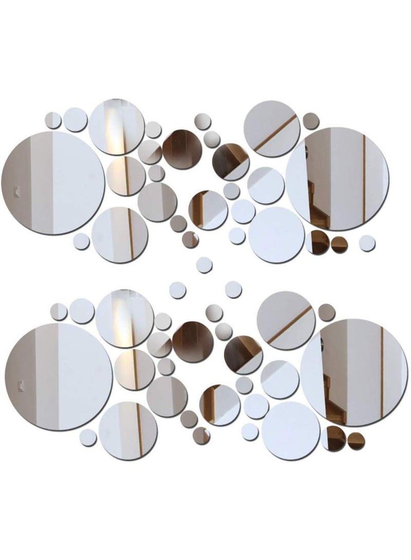 DIY Mirror Wall Sticker - 2 Sets Acrylic Round Mirror Decal Removable Vinyl Surface Art Wall Decoration for Bedroom & Living Room - Image 1
