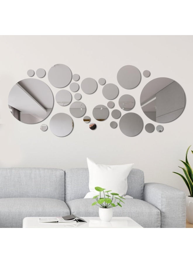 DIY Mirror Wall Sticker - 2 Sets Acrylic Round Mirror Decal Removable Vinyl Surface Art Wall Decoration for Bedroom & Living Room - Image 2