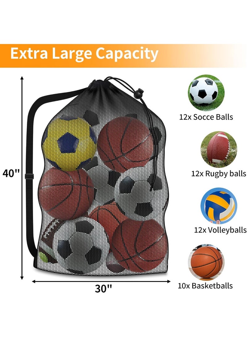 SUNSAR Extra Large Sports Ball Bag, Heavy Duty Breathable Mesh Storage Bag, 40" x 30" Hold 10-12 Soccer Basketball Volleyball Football, Adjustable Shoulder Strap, Ideal for Coaches, Team, Swimming Gear - Image 2