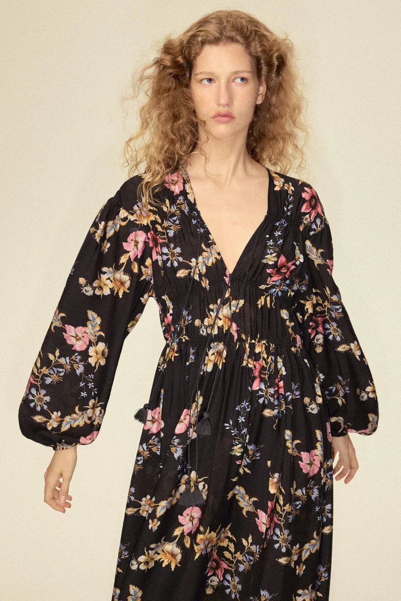 Printed tie-detail dress