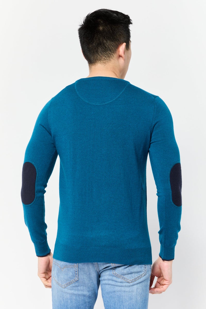 Harmont & Blaine سويت شيرت رجالي بأكمام طويلة وياقة دائرية، مزين بشعار، أخضر مائل إلى الأزرق - Image 4