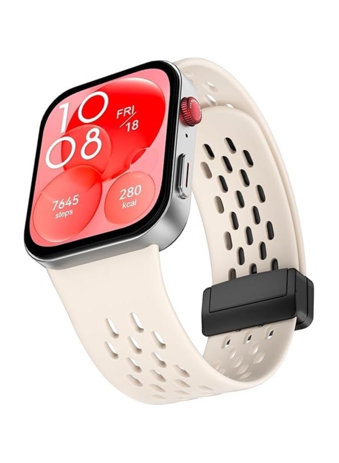 Silicone Band Compatible with Huawei Watch Fit 3 Strap, Soft Sport Replacement Wristband with Magnetic Buckle Compatible for Huawei Fit 3 Smartwatch Fitness Accessories(Star light)