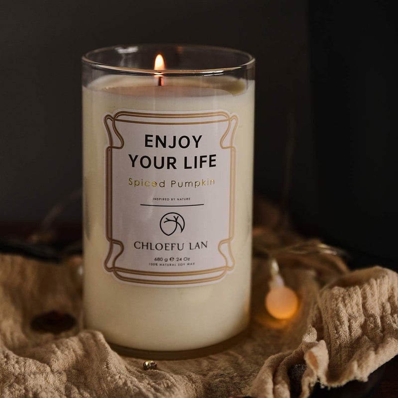 Chloefu LAN Fall Candles Farmhouse Spiced Pumpkin Candles Large Jar, 100% Natural Soy Candle for Home,Wood Wicked Candle,Highly Scented,110 Hours Long Burning, 24oz, Scented Candle for Halloween - Image 4