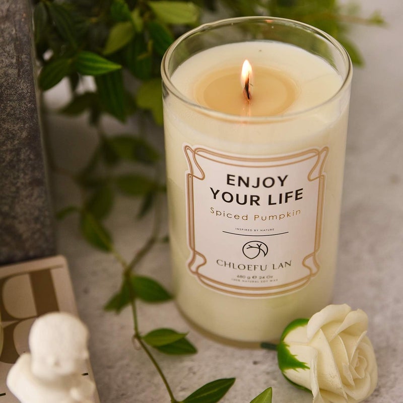 Chloefu LAN Fall Candles Farmhouse Spiced Pumpkin Candles Large Jar, 100% Natural Soy Candle for Home,Wood Wicked Candle,Highly Scented,110 Hours Long Burning, 24oz, Scented Candle for Halloween - Image 3