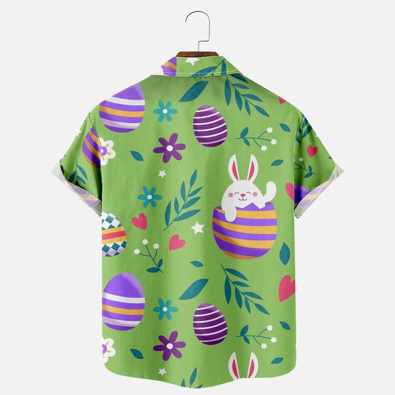 cheekyglo Men's Casual Button-Down Shirts Easter Eggs Bunny Printed Graphic T-Shirts Short Sleeve Hawaiian Beach Shirts for Men - Image 2