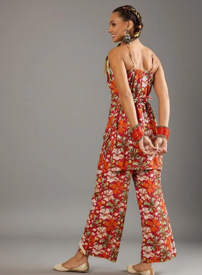 Winered  WineRed Women Pink Rayon Floral Print Alter Neck Co-Ord Set for Women | Best Price UAE